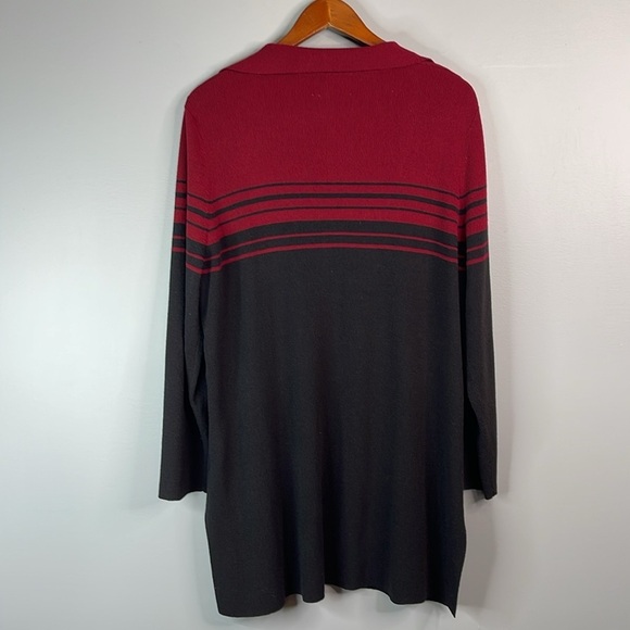Vintage Jessica Long Line Cardigan Sweater Striped Wine Black Collared V Plus 1X - Picture 7 of 12